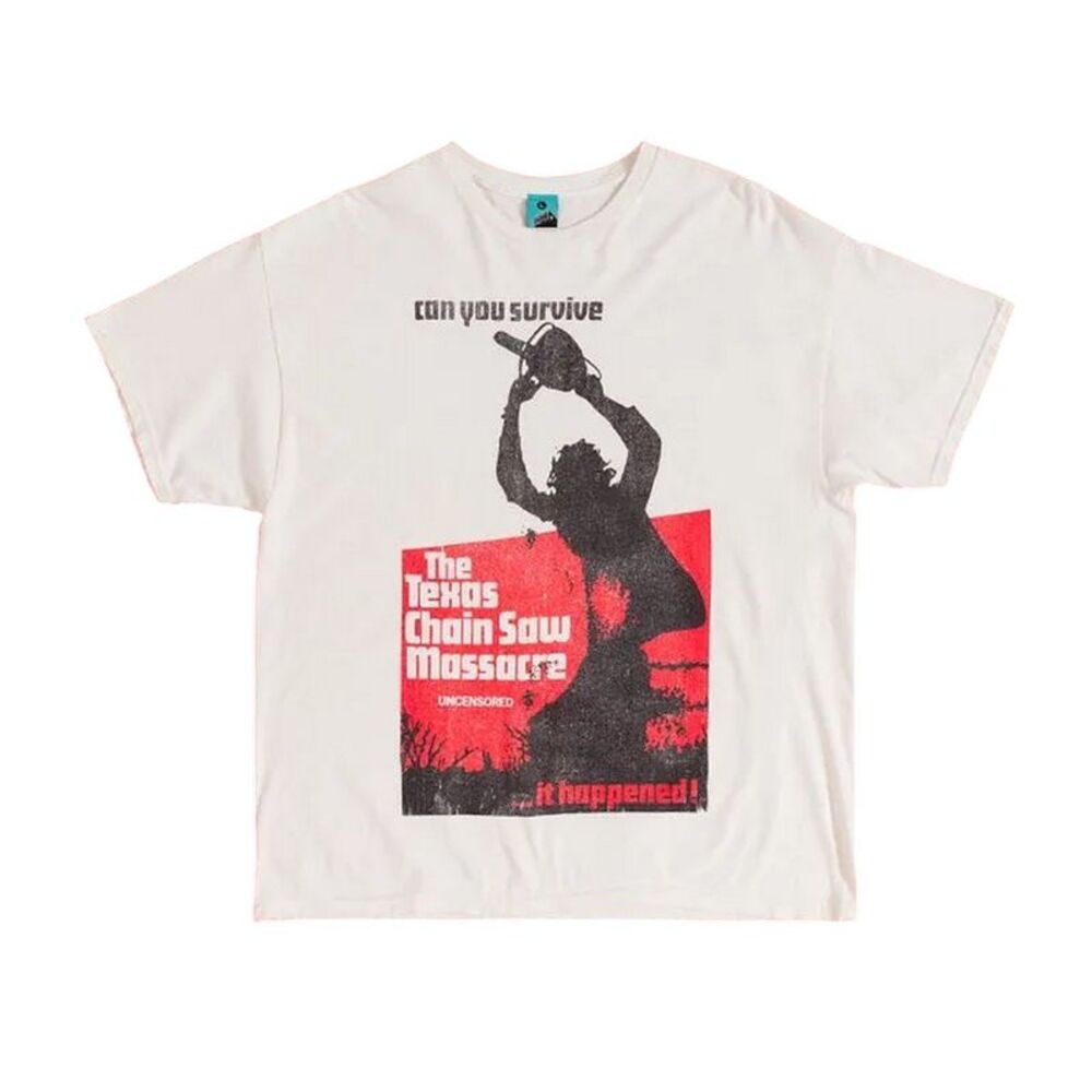 The Texas Chainsaw Massacre Unisex Adult VHS Washed T-Shirt / White/Off White